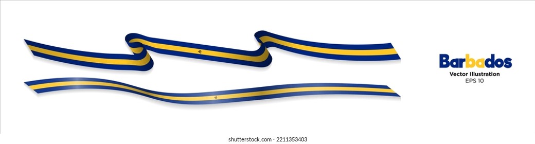 3d Rendered Flag Ribbons of Barbados with shadows, isolated on white background. Curled and rendered in perspective. Graphic Resource. Editable Vector Illustration.