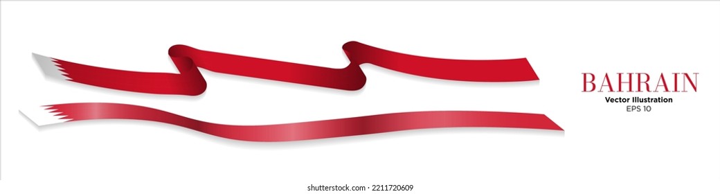 3d Rendered Flag Ribbons oof Bahrain with shadows, isolated on white background. Curled and rendered in perspective. Graphic Resource. Editable Vector Illustration.