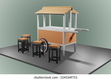 3d rendered food cart and minimalis cafe illustration