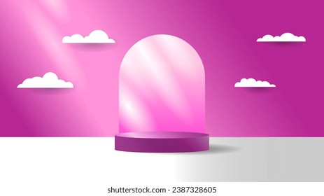 3D rendered illustration. pink minimal scene,podiumfor cosmetic product presentation.Abstract minimalistic scene with geometric forms.podium on purple background with shadows.Cylinder abstract minimal