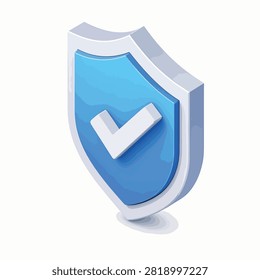 A 3D rendered image of a blue shield with a white checkmark in the center.