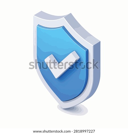 A 3D rendered image of a blue shield with a white checkmark in the center.