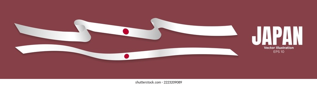 
3d Rendered Japanese Flag Ribbons with shadows, isolated on dark background. Curled and rendered in perspective. Graphic Resource. Editable Vector Illustration. EPS 10.