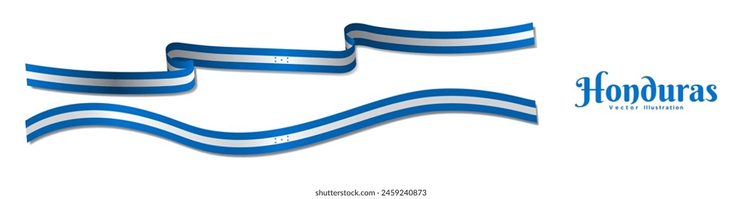 3d Rendered Long Honduras Flag Ribbons with shadows, isolated on white background. Curled and rendered in perspective. Horizontal 3D Honduran Flag Streamers. Flag Graphic Resource. Editable Vector.