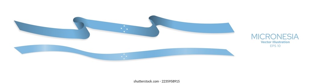 3d Rendered Micronesia Flag Ribbons with shadows. Flag of 	Micronesian long strip. Curled and rendered in perspective. Graphic Resource. Editable Vector Illustration. EPS 10.
