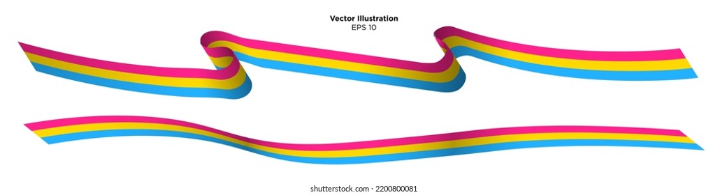 3d rendered Pansexual Pride Flag with shadows and shine, isolated on white background. Vector Illustration. EPS 10.