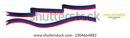 3d Rendered Philippines Flag Ribbons with shadows. Filipino flags. Long Flag of Philippines Set. Curled and rendered in perspective. Graphic Resource. Editable Vector Illustration.