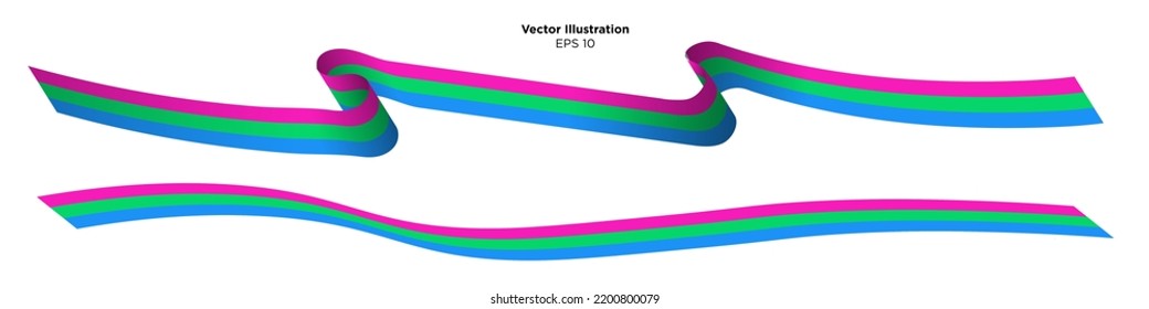 3d rendered Polysexual Pride Flag with shadows and shine, isolated on white background. Vector Illustration. EPS 10.