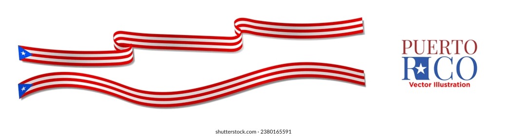 3d Rendered 
Puerto Rico Flag Ribbons with shadows, isolated on white background. 
Puerto Rico Vector Flag, Curled and rendered in perspective. Graphic Resource. Editable Vector Illustration.