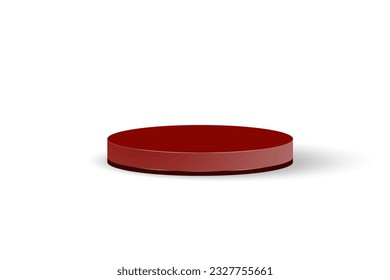 Podio de visualización de producto rojo 3D con sombra de castas a izquierda, aislado en fondo blanco. Ilustración de vectores editable. EPS 10.