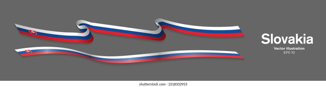 3d Rendered Slovakia Flag. Long Horizontal 3d rendering Slovakian Flag ribbons isolated on dark background. Slovakian Flag Silk Ribbons. Editable Vector Illustration. EPS 10.