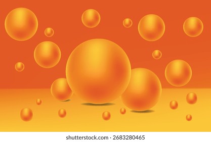 3D rendered smooth orange spheres with glowing yellow gradient, floating above vibrant background, abstract modern design symbolizing energy, warmth, creativity, minimalism, and futuristic art.