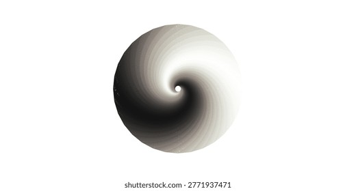 A 3D rendered sphere with a smooth, gradient texture that swirls inward to a dark, mysterious center.