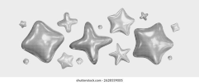3D Rendered start. Grunge liquid shapes. Isolated halftone elements in y2k style and 90s design