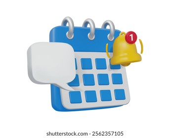 3D rendered vector illustration of a calendar icon with notifications and message boxes. represents time management Important events With bells with numbers isolated on a white background.