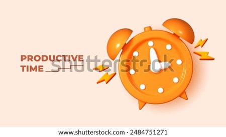3D rendered vector illustration ringing alarm clock, isolated on a orange background. Volumetric 3D icon of an alarm clock, symbolizing reminders and deadlines.