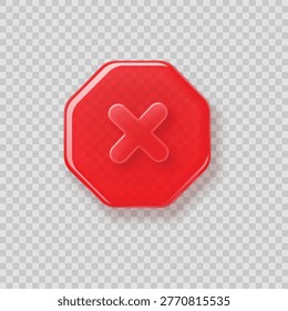 A 3D rendered, vibrant red stop sign with a white 'X' symbol, presented in an isometric view on a transparent backdrop.