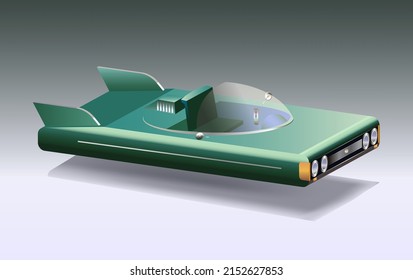 3d rendering of a 1980's style sci fi flying hover car with glass dome and no wheels, concept art vector illustration