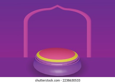 3d rendering, abstract background  the purple wall. Mock up podium for product presentation, Blank showcase mockup