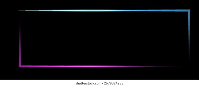 3D rendering of an abstract bright neon frame. Luminous neon line of a rectangular path. Web Background Laser Show