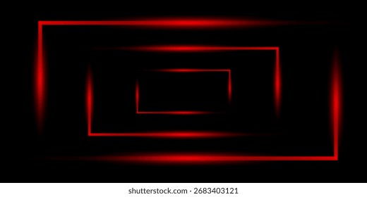 Representación 3D de un marco de neón brillante abstracto. Línea luminosa de neón de un camino rectangular. Espectáculo láser de fondo de Web