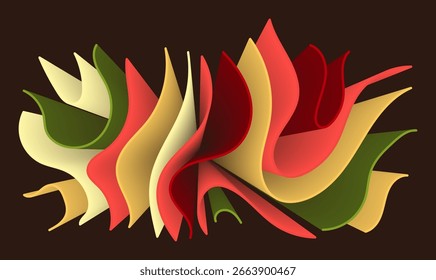 Representación 3D de Fondo de pantalla de tela de color abstracto flotando sobre una superficie oscura.