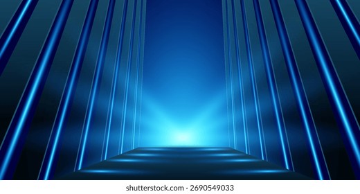 3d rendering, abstract dark blue geometric background. Vertical lines and stripes, white light slots. Minimalist wallpaper