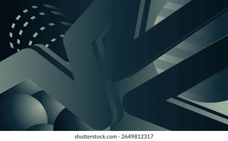 Representación 3D de Formas geométricas abstractas en fondo de color azul oscuro.