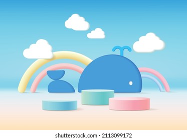 3d Rendering, Abstract Minimal Stage For Kids Product Display Present Background.