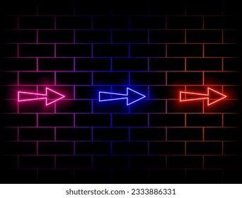 3d rendering, abstract minimalist geometric background. Colorful neon arrows move closer, linear sign. green, red, yellow, pink, blue, orange