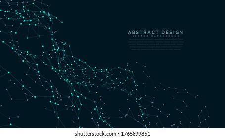 3D Rendering of Abstract polygonal space low poly network nodes with connected dots and lines on dark blur blue tone background. Concept for digital technology, telecom, big data, ai, block chain.