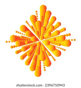 3D rendering of abstraction with 3D surreal sculpture in spherical organic curve, circles formed from orange matte color on white background