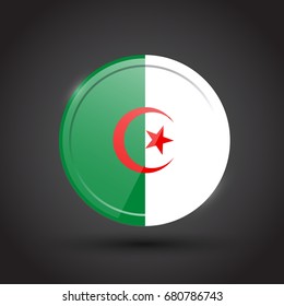 3d rendering of Algeria button with flag on black background.