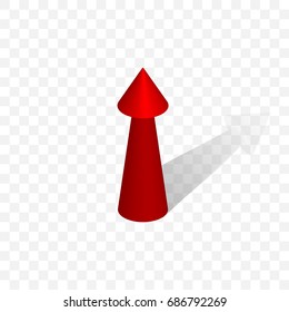 3d rendering up arrow with shadow isolated on transparent background. Simple 3d red arrow icon. EPS10 vector illustration. Design element for web, application, template, infographic, banner.