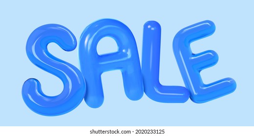 3d rendering azure balloon letter R made of water isolated on baby blue background