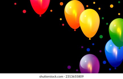 3d rendering baloons in gay flag colors. LGBTQ Lesbian, Gay, Bisexual, Transgender and Queer. Happy Pride Month concept. Rainbow balloons and confetti. LGBT rights