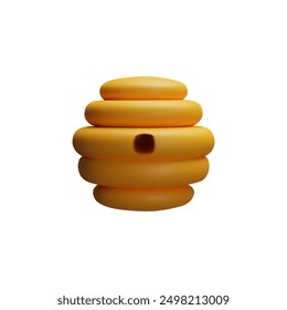 3d rendering bee home. Vector realistic yellow beehive. Insect hive for making honey. Cartoon Stylized flowing apiary for bumblebee. Aroma wax product. Wildlife with no people. Organic design element