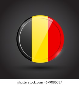 3d rendering of  Belgium button with flag on black background.