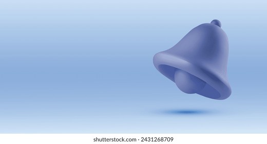 Signo de icono realista de campana de renderización 3D. Masaje de notificación de alarma, concepto de información. Lindo anillo azul alarma estilo minimalista vector de color.