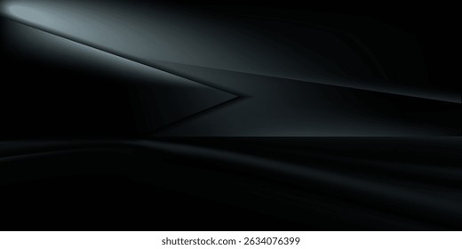 3d rendering of black abstract geometric background. Scene for advertising design, showroom, technology, future, modern, sport, game, metaverse, cosmetic, warehouse, garage.
