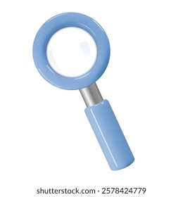 3D rendering of blue loupe magnifying glass icon. Realistic vector illustration. Research, analysis, business object