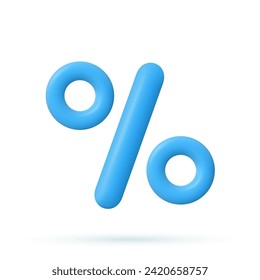 Icono de símbolo 3D de representación azul Percent Sign. Porcentaje, descuento, venta, concepto de promoción. Ilustración del vector