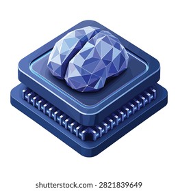 3d rendering of a brain on a microchip with a detailed and realistic design.