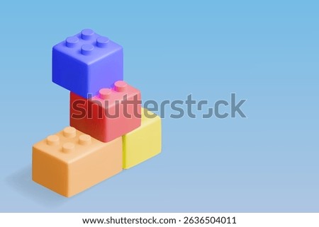 3D rendering of a Brick block toys on a blue background.