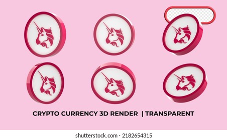 3d rendering  bundle of illustration of Uniswap Premium Crypto DeFi Coins Complete Set with 3 different angles on an isolated and colorful background