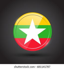 3d rendering of Burma button with flag on black background.