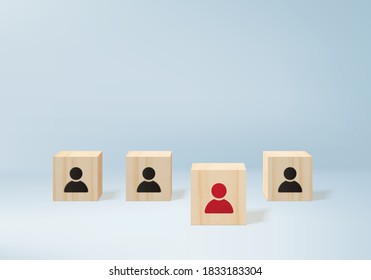 3d el concepto de negocio mínimo como grupo de cubo de madera en una dirección y con un individuo apuntando de diferentes maneras para una solución innovadora en el vector de procesado 3D. liderazgo para nuevas ideas.