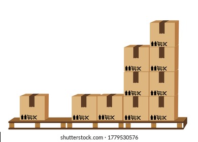 3d rendering Cardboard boxes with working people, crate boxes on wooden pallet, wood pallet with cardboard box in factory warehouse storage, flat style warehouse cardboard parcel boxes stack, packaging
