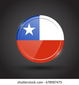 3d rendering of Chile  button with flag on black background. Chile icon or Chile logo flag.