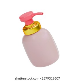 A 3D rendering of a cosmetic dispenser bottle with a pump, ideal for liquid soap, lotions, or other liquid products. Vector 3d illustration on isolated white background